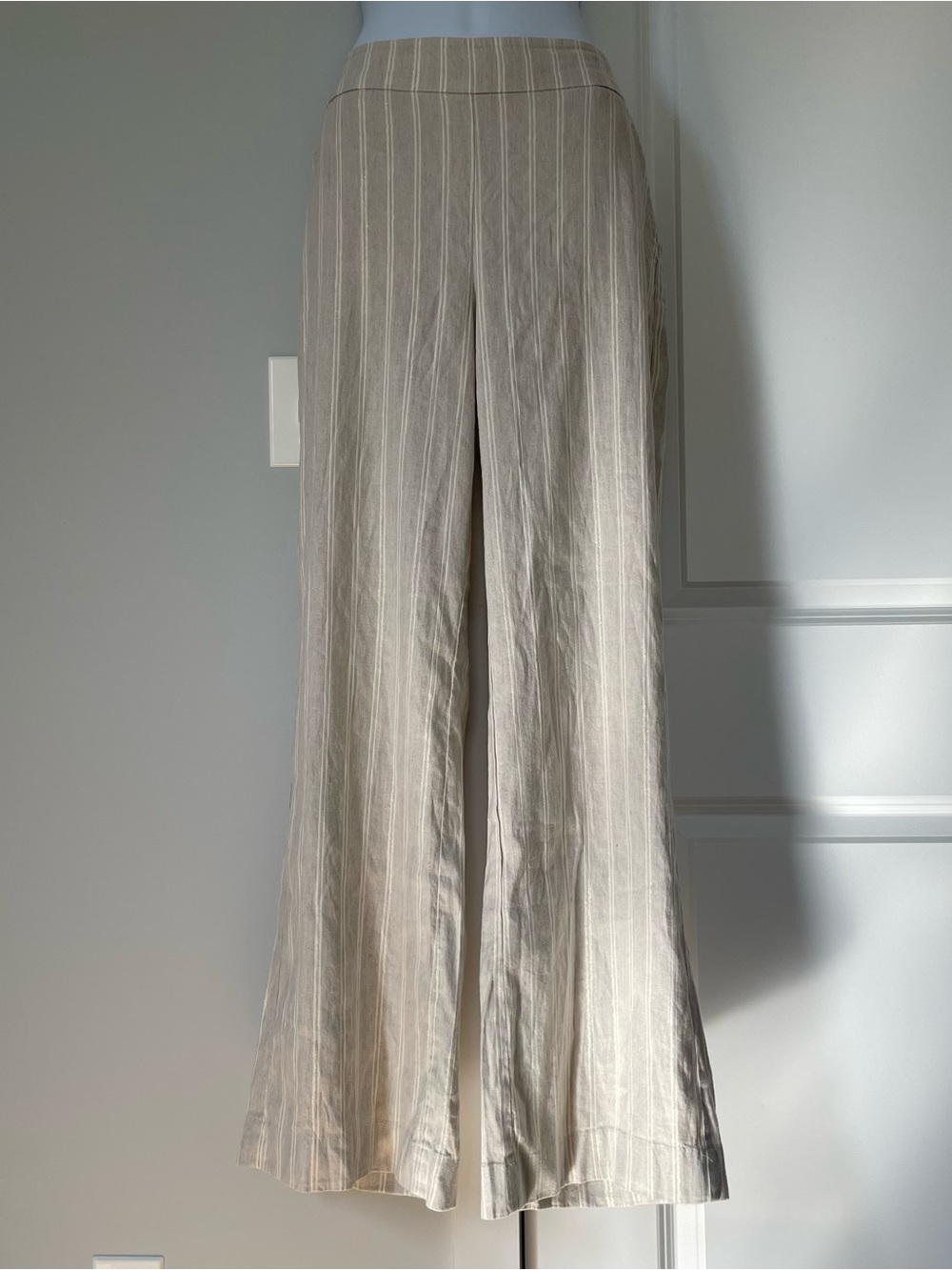 Chico's Light Beige Pinstripe Wide-Leg Pants, Linen/Rayon/Spandex Blend
